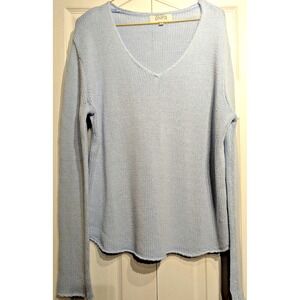 Pura Cashmere Sweater Womens Small Light Blue‎ V Neck Knit Pullover Cotton Blend